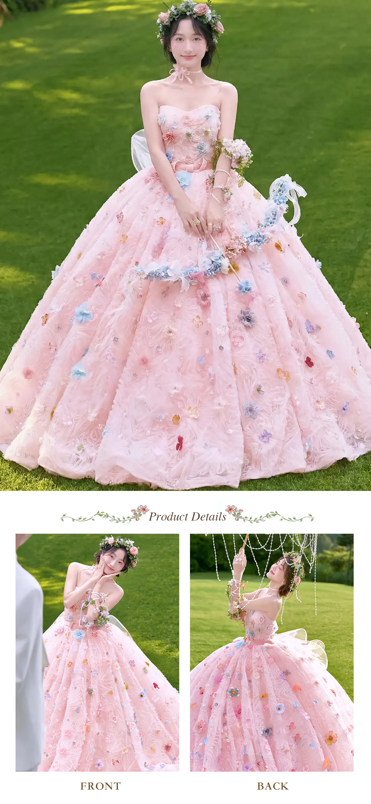 Fairycore-Pink-Sweetheart-Neck-Couture-3D-Floral-Strapless-Tulle-Ball-Gown07