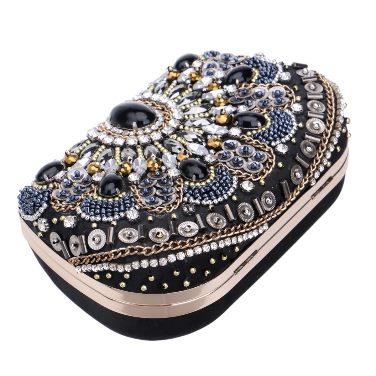 Luxury Retro Embroidery Black Crystal Diamond Formal Evening Handbag02