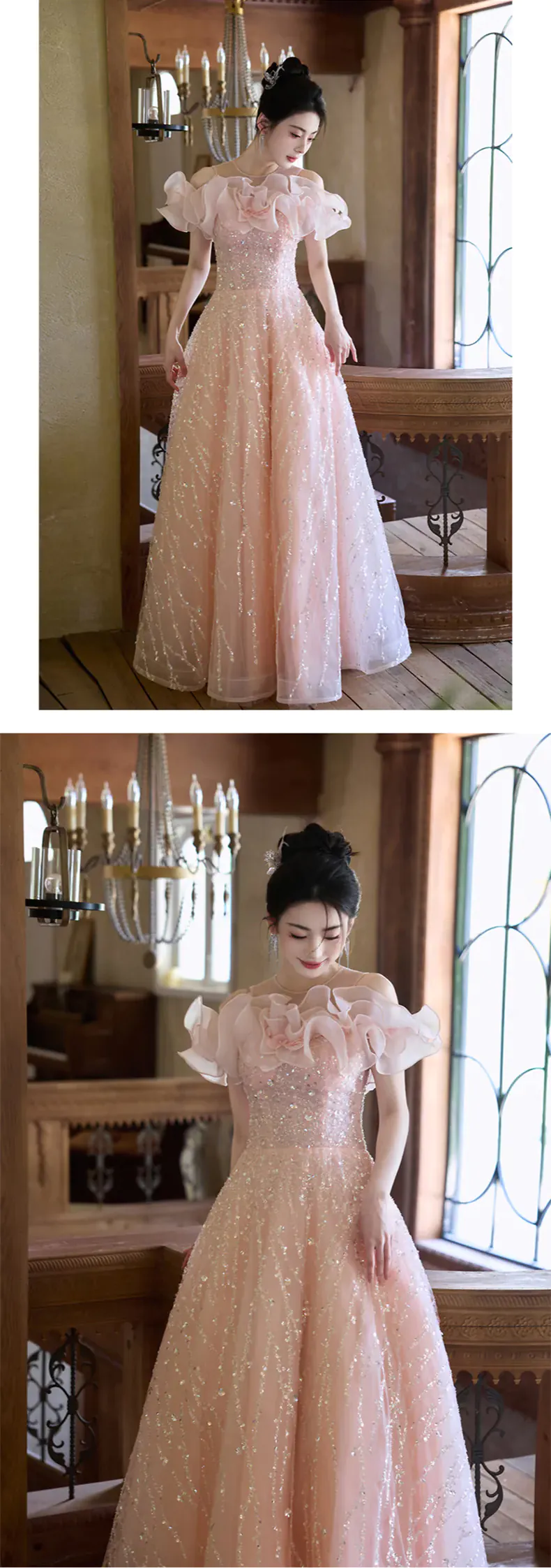 Romantic-Pink-Ruffle-Neck-Sparkly-Tulle-Formal-Sequin-Evening-Dress11