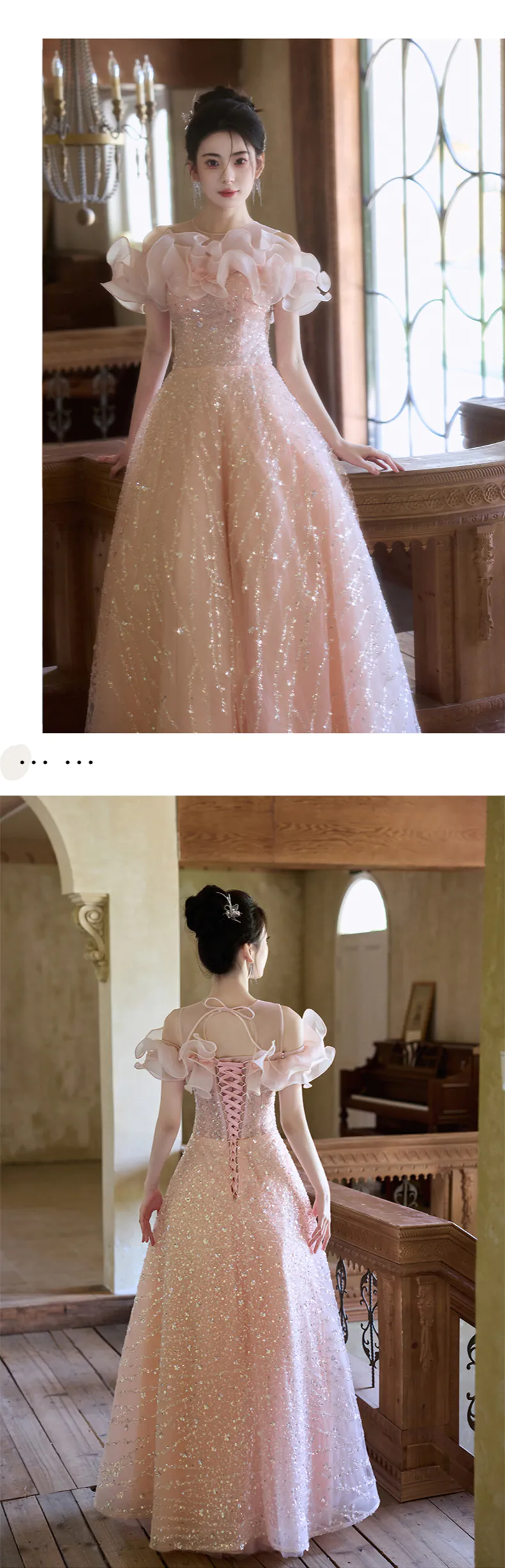 Romantic-Pink-Ruffle-Neck-Sparkly-Tulle-Formal-Sequin-Evening-Dress12