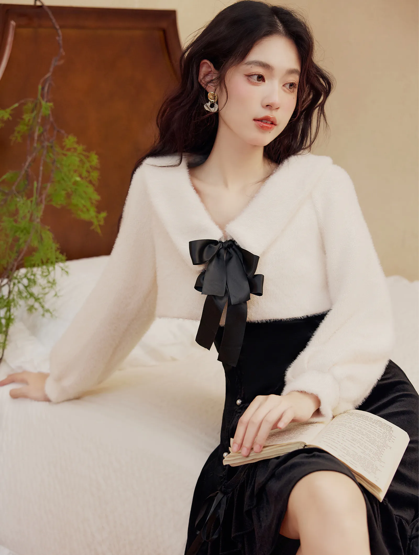 Sweet Lolita Style Fishtail High Low Slip Dress with Fleece Cardigan02