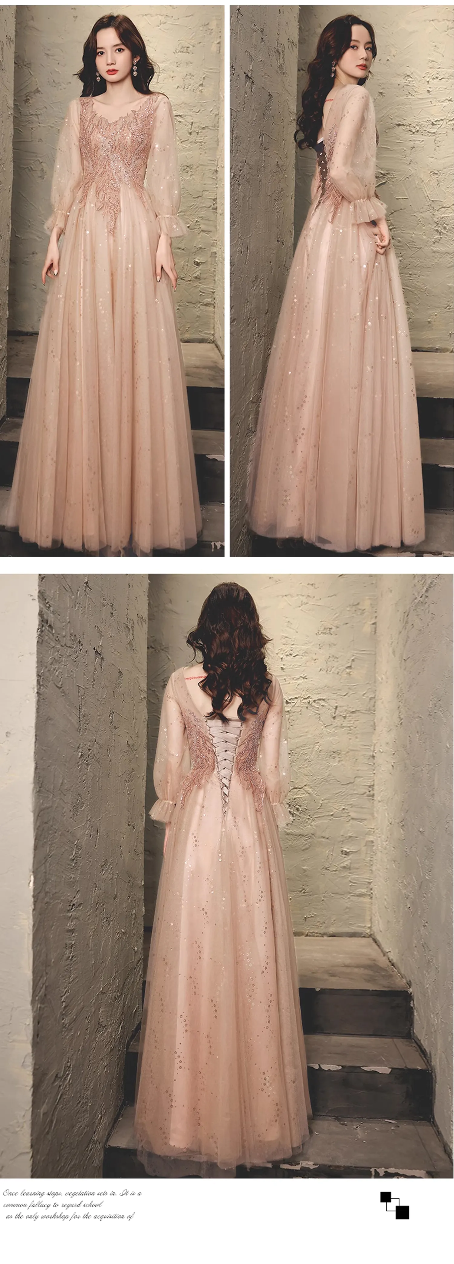 Sweet-V-Neck-Pink-Tulle-Long-Sleeve-Evening-Banquet-Formal-Dress12