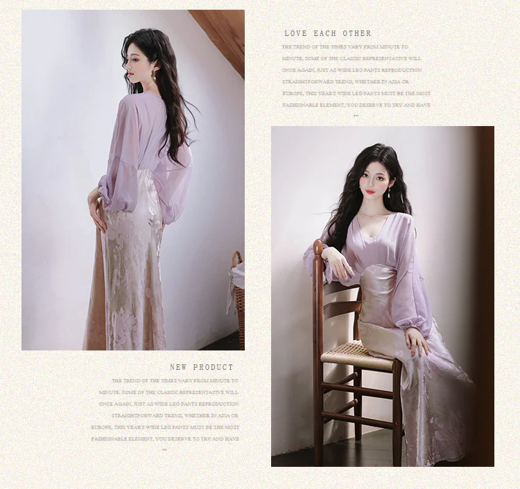 Vintage-Soft-Purple-Sheer-Long-Sleeve-Jacquard-Satin-Skirt-Casual-Dress08