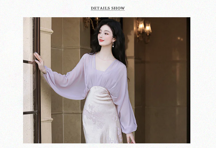 Vintage-Soft-Purple-Sheer-Long-Sleeve-Jacquard-Satin-Skirt-Casual-Dress09