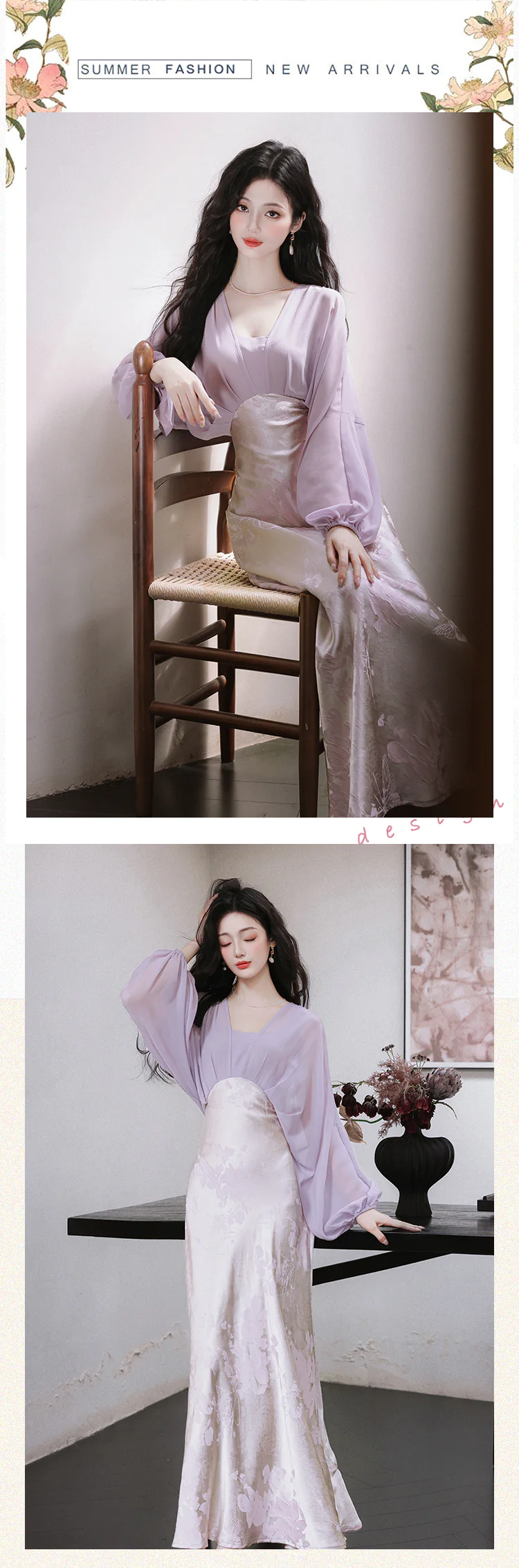Vintage-Soft-Purple-Sheer-Long-Sleeve-Jacquard-Satin-Skirt-Casual-Dress12