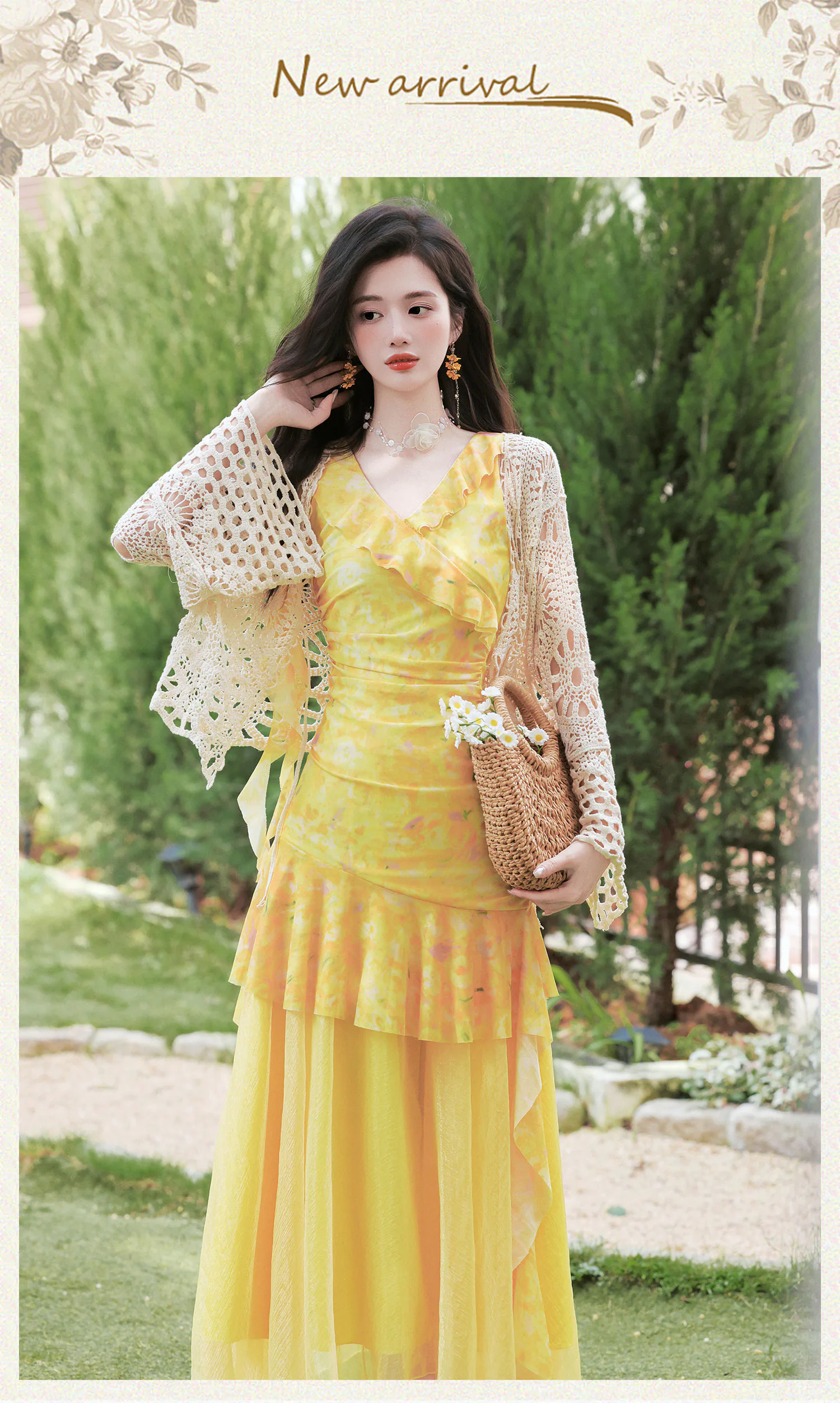 Yellow-Floral-Cami-Top-with-Mesh-Skirt-and-Crochet-Hollow-Out-Cardigan-Set07