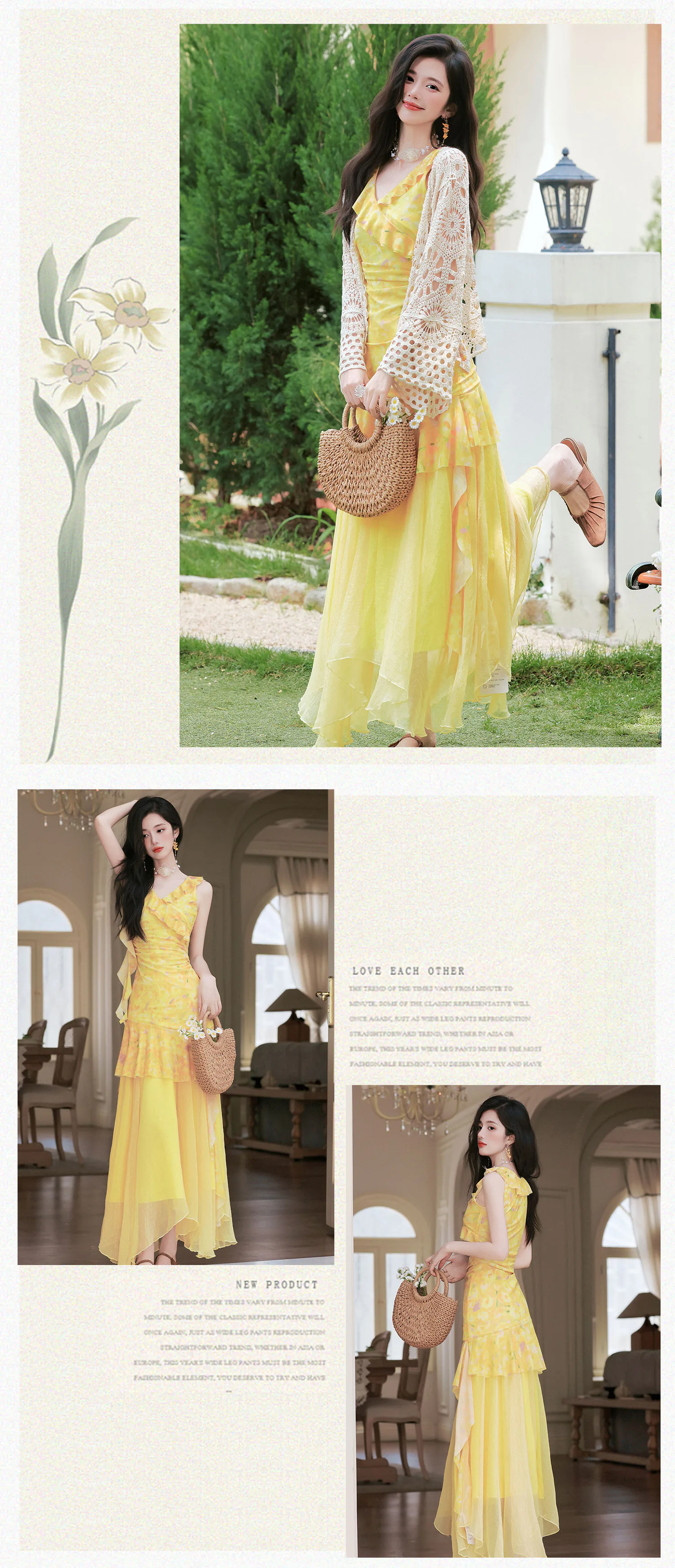 Yellow-Floral-Cami-Top-with-Mesh-Skirt-and-Crochet-Hollow-Out-Cardigan-Set10