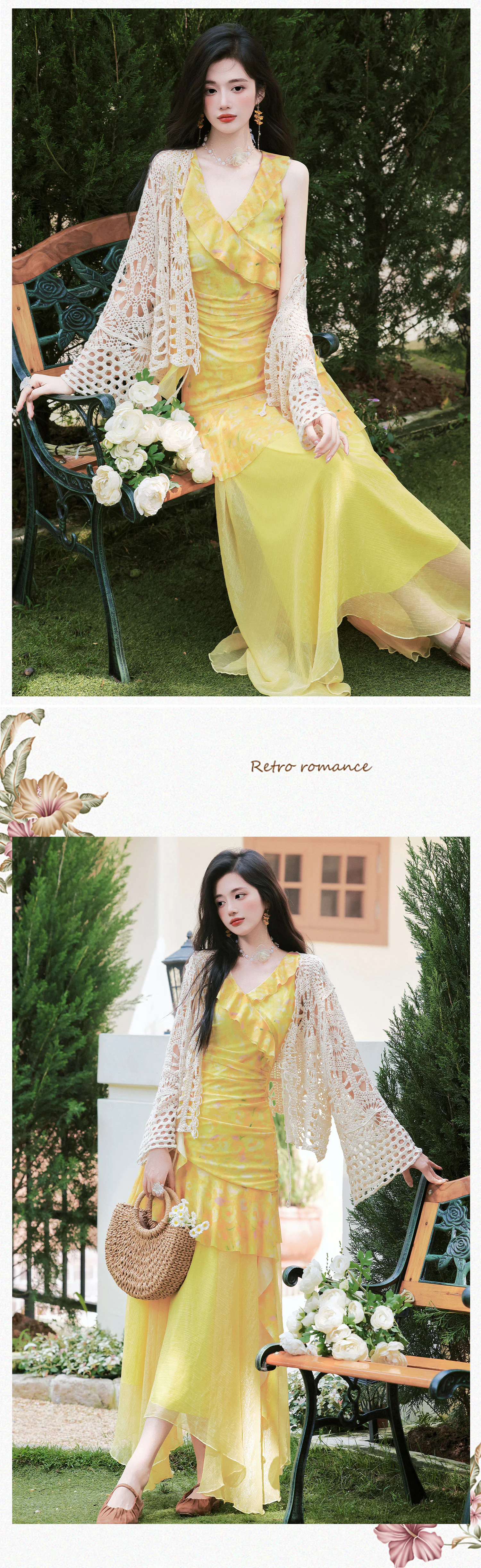 Yellow-Floral-Cami-Top-with-Mesh-Skirt-and-Crochet-Hollow-Out-Cardigan-Set11