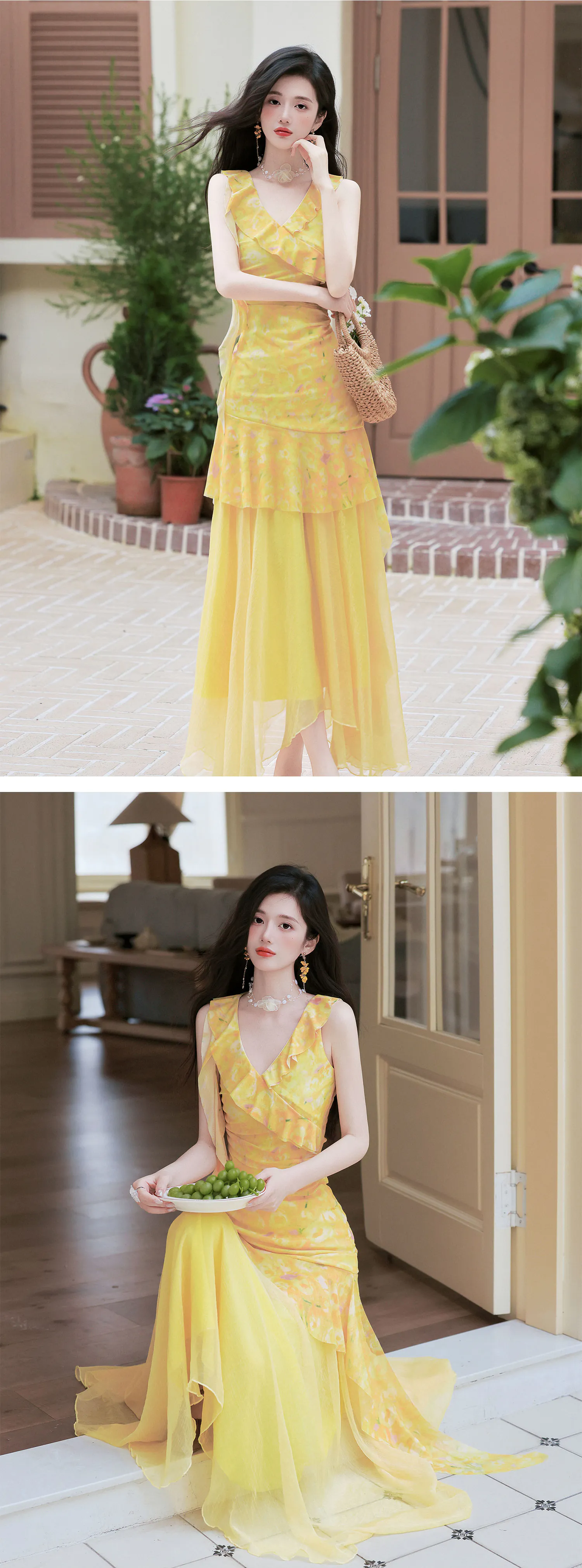 Yellow-Floral-Cami-Top-with-Mesh-Skirt-and-Crochet-Hollow-Out-Cardigan-Set15