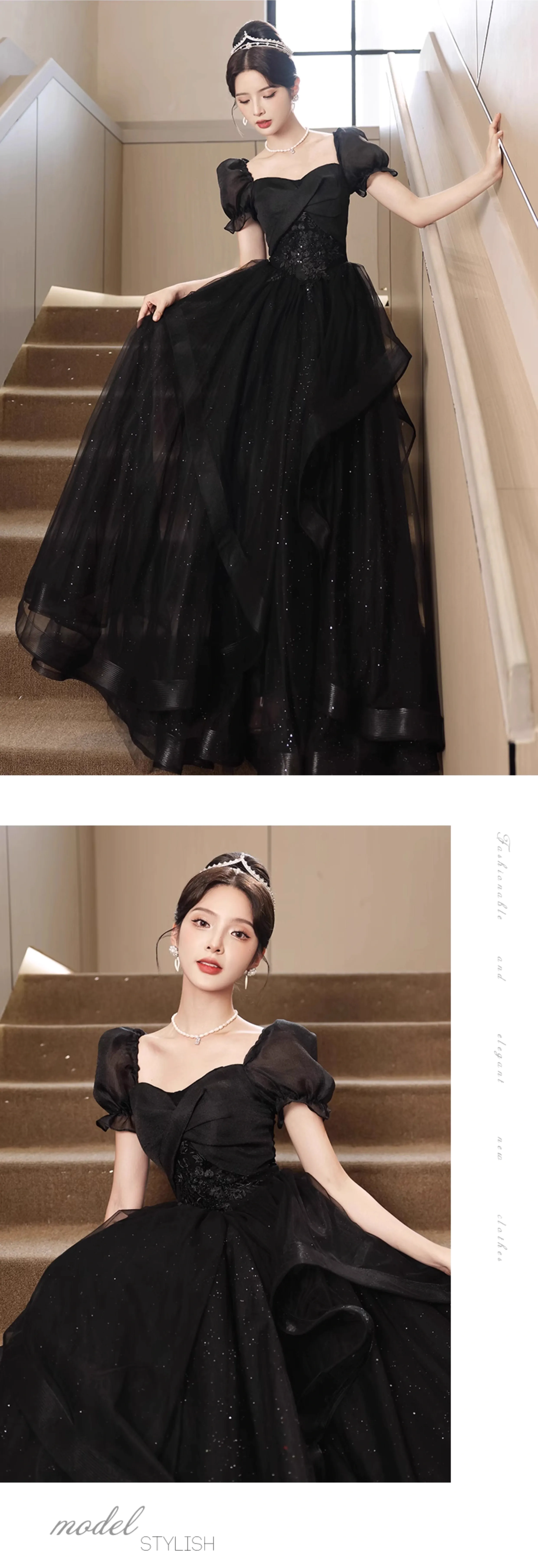Black-Chiffon-Birthday-Party-Prom-Dress-Cocktail-Evening-Ball-Gown13