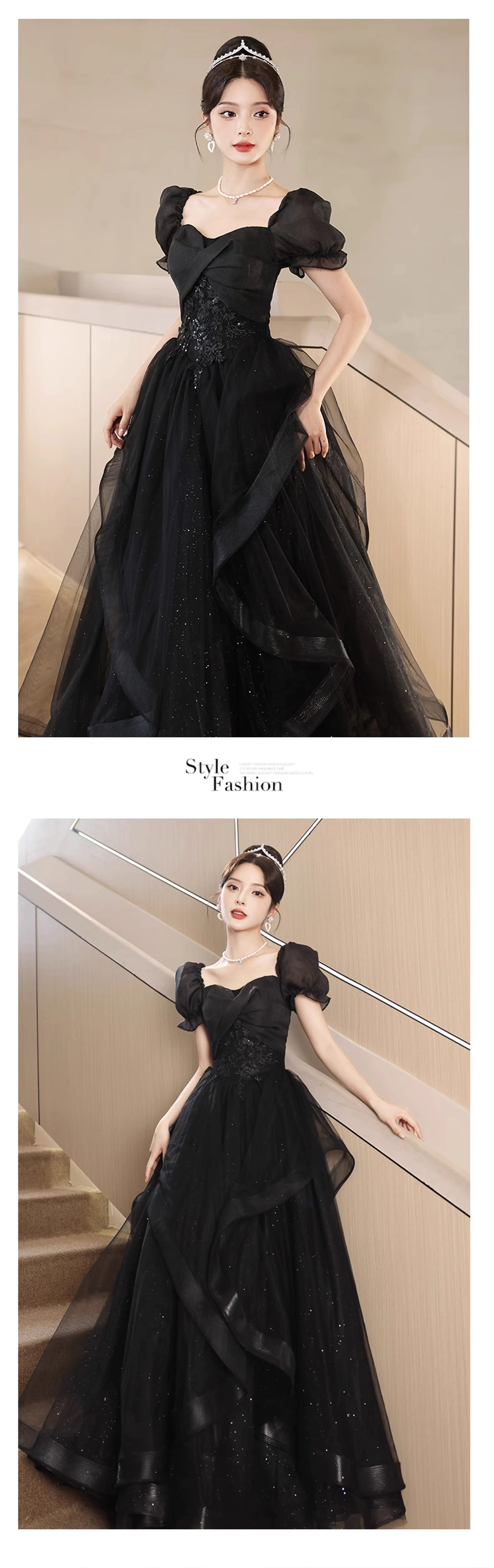 Black-Chiffon-Birthday-Party-Prom-Dress-Cocktail-Evening-Ball-Gown14