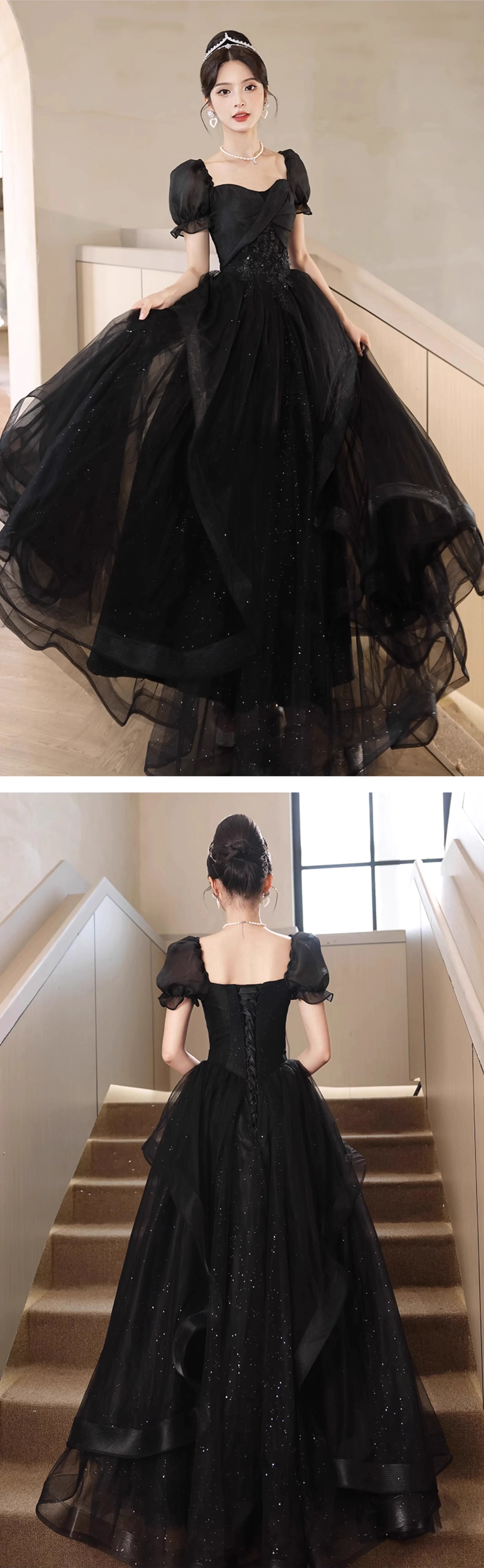 Black-Chiffon-Birthday-Party-Prom-Dress-Cocktail-Evening-Ball-Gown15