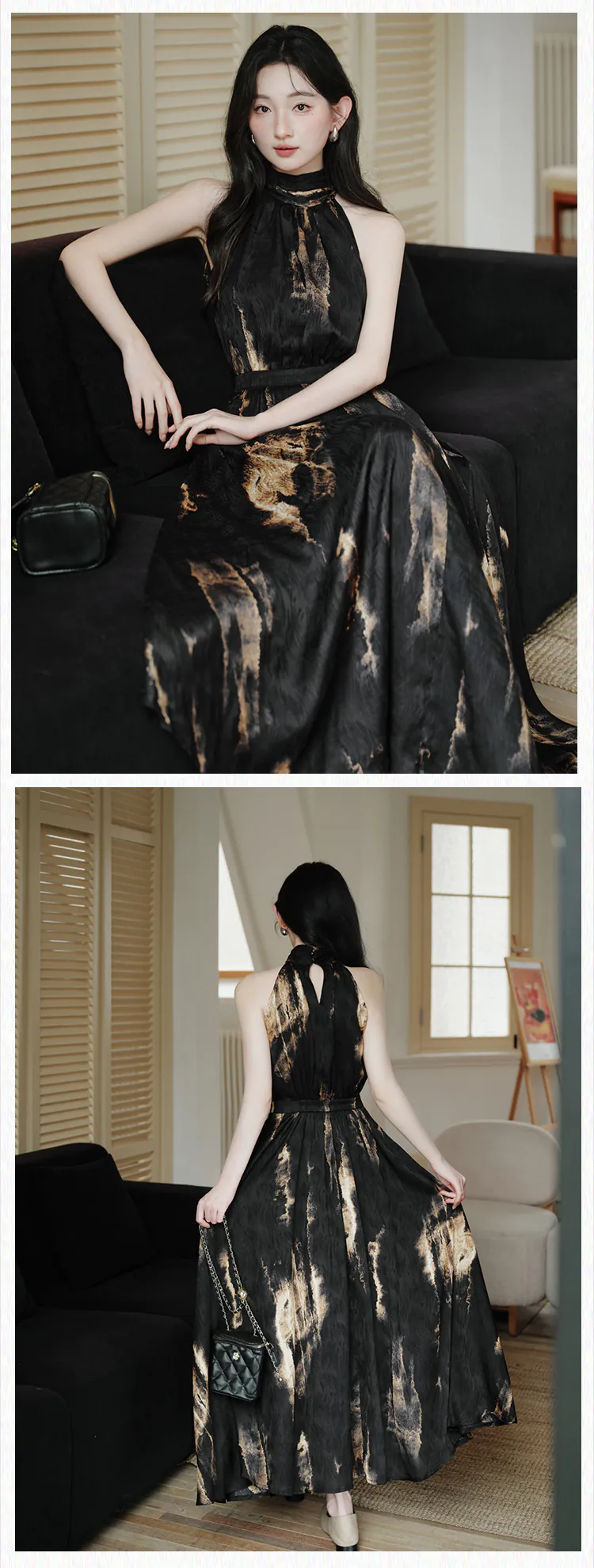 Chic-Black-Tie-Dye-Sleeveless-Halter-Neck-Daily-Vacation-Casual-Dress15
