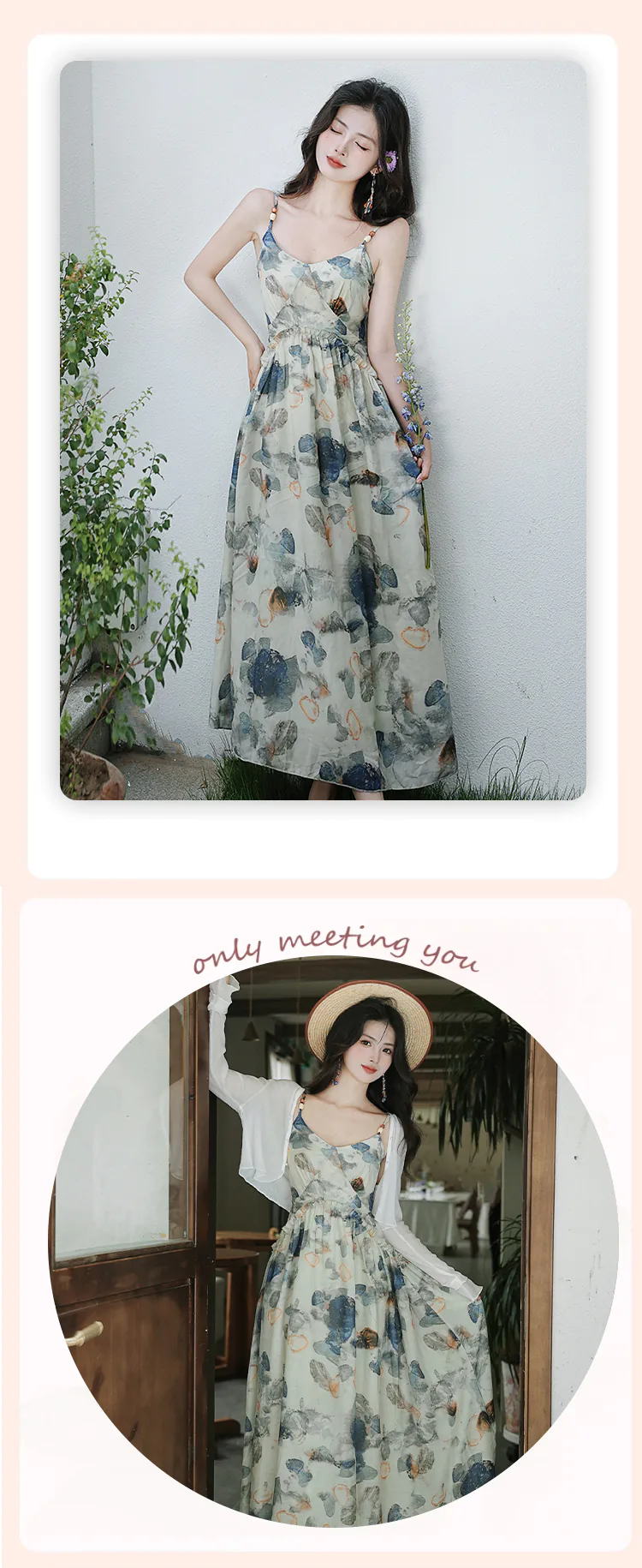 Gentle-French-Vintage-Tea-Length-Beach-Casual-Dress-with-Cardigan-Set08