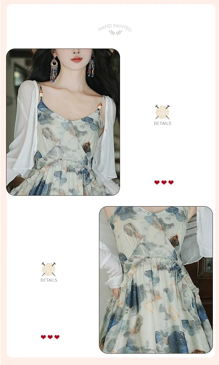Gentle-French-Vintage-Tea-Length-Beach-Casual-Dress-with-Cardigan-Set09