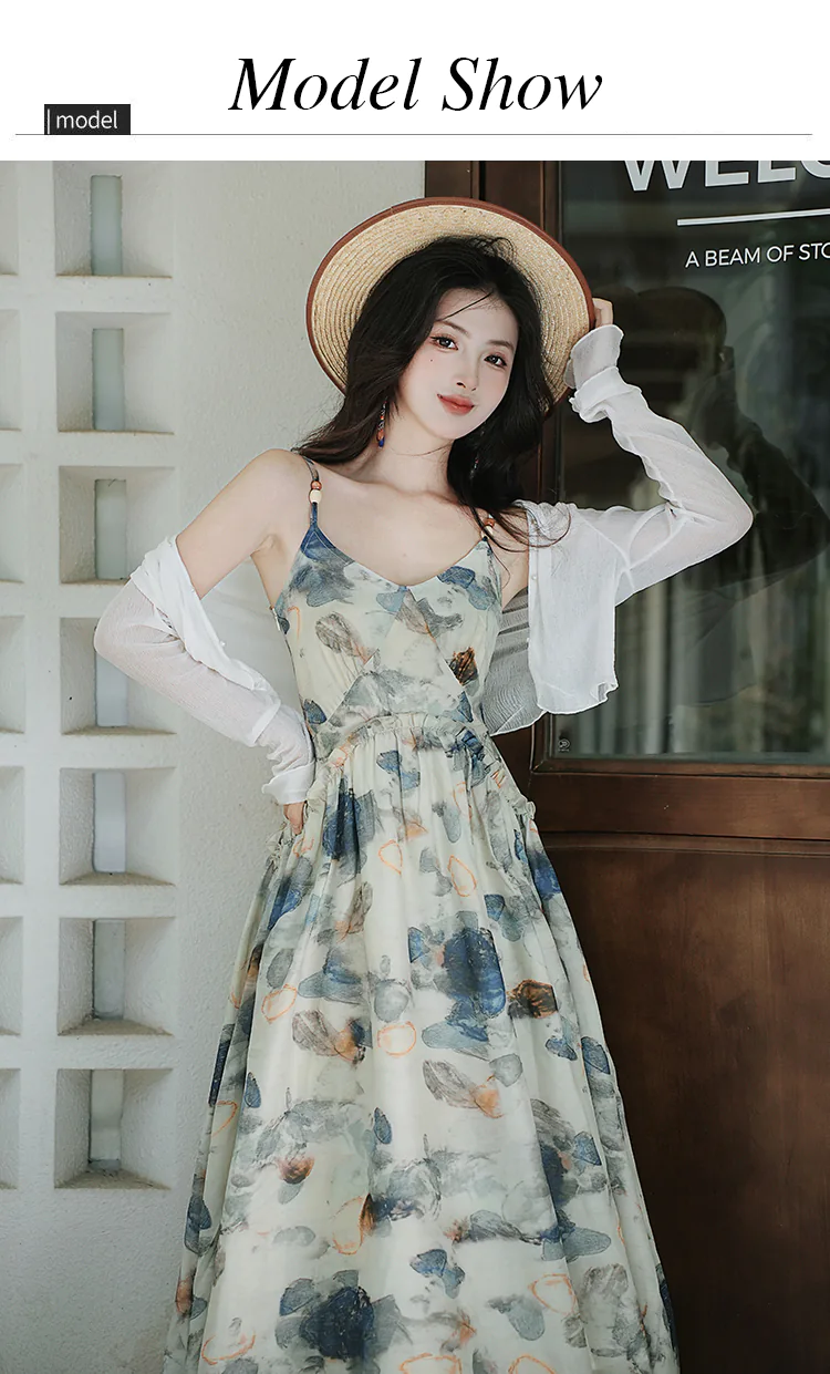 Gentle-French-Vintage-Tea-Length-Beach-Casual-Dress-with-Cardigan-Set10
