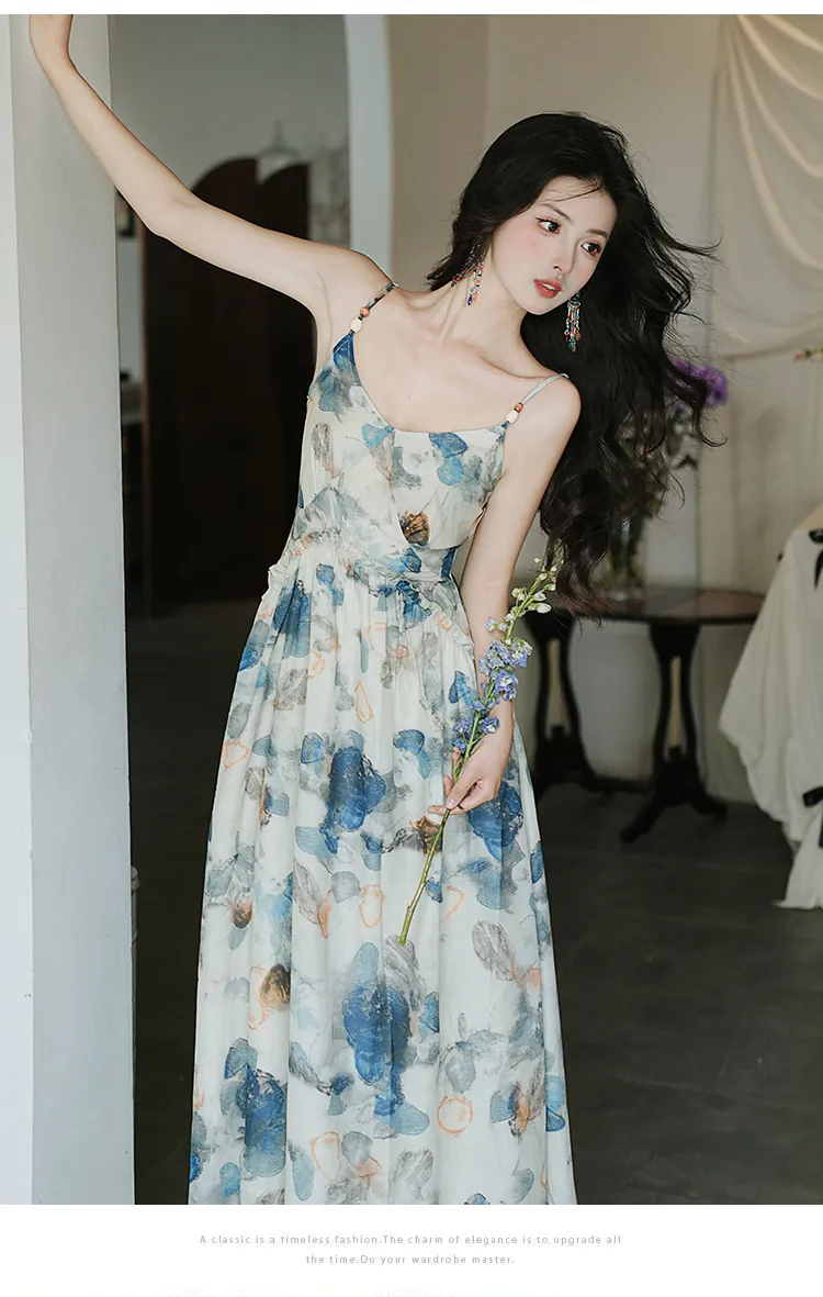 Gentle-French-Vintage-Tea-Length-Beach-Casual-Dress-with-Cardigan-Set11