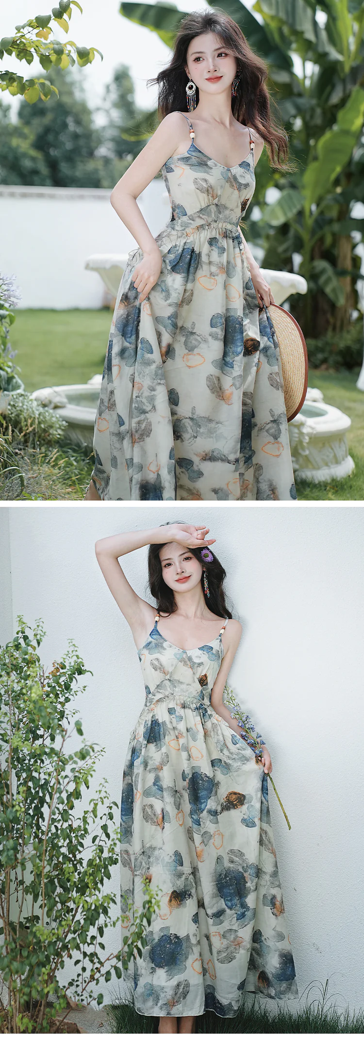 Gentle-French-Vintage-Tea-Length-Beach-Casual-Dress-with-Cardigan-Set15