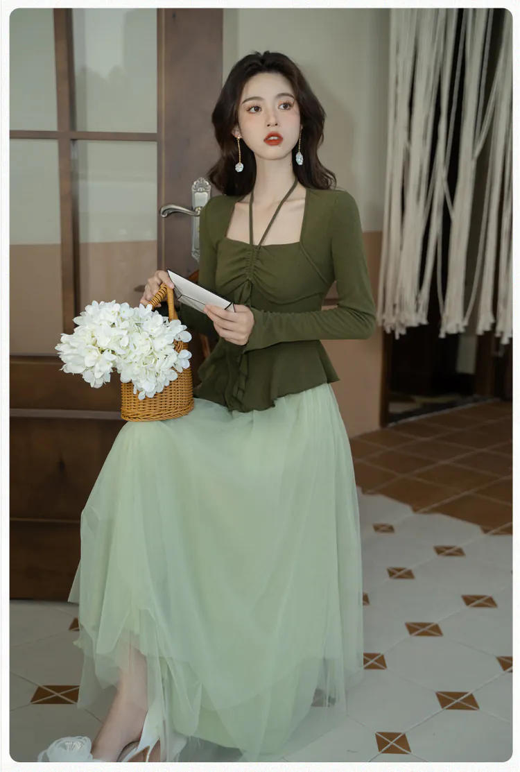 Gentle-Green-Vintage-Irregular-Hem-Cardigan-with-Tulle-Skirt-Casual-Suit10
