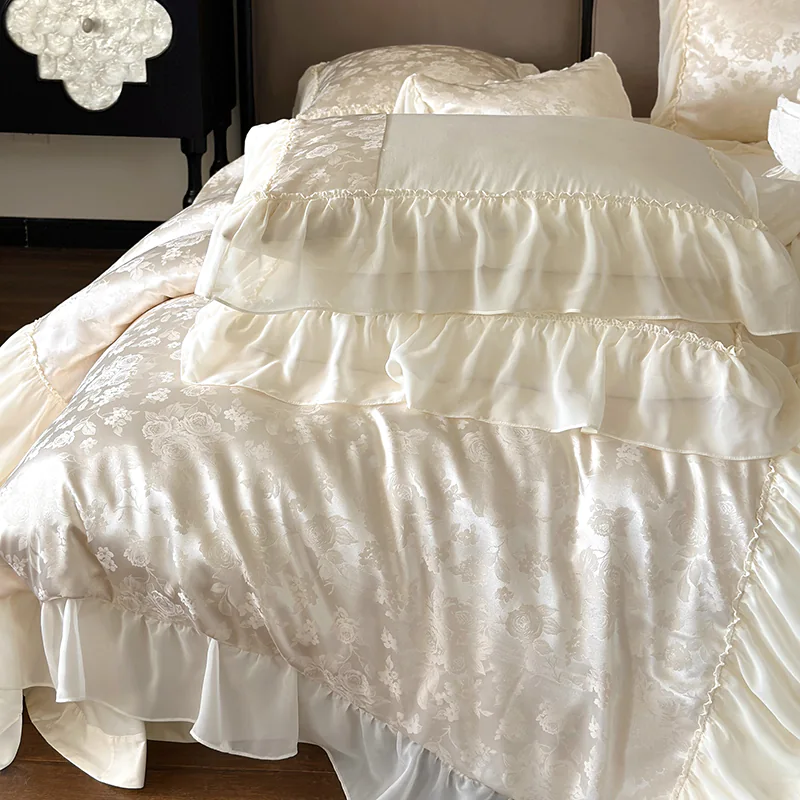 Luxury Long Staple Cotton Jacquard Floral Ruffle Bedding 4 Pcs Set02