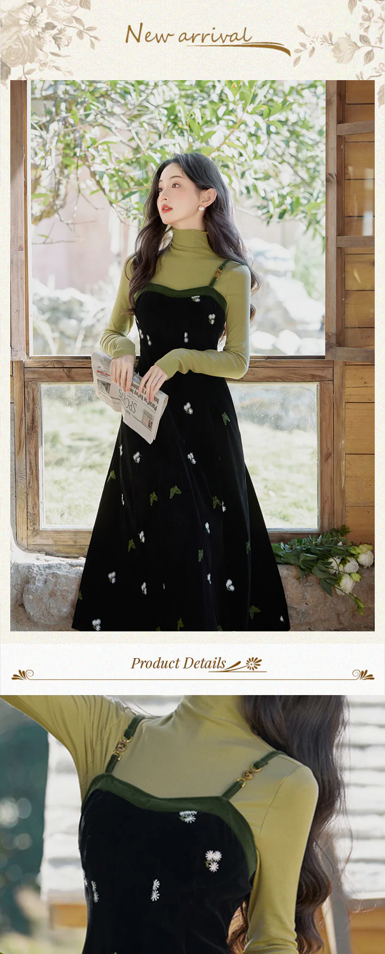 Retro-Embroidery-Black-Velvet-Slip-Dress-with-Green-Knit-Sweater-Suit07