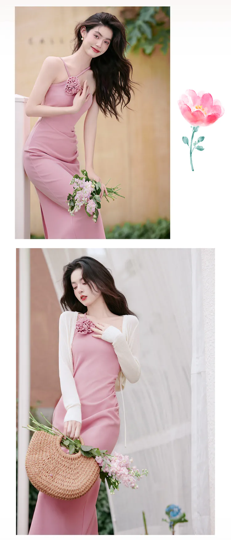 Simple-Chic-Pink-Strap-Dress-with-Cardigan-Summer-Casual-Beach-Outfits10