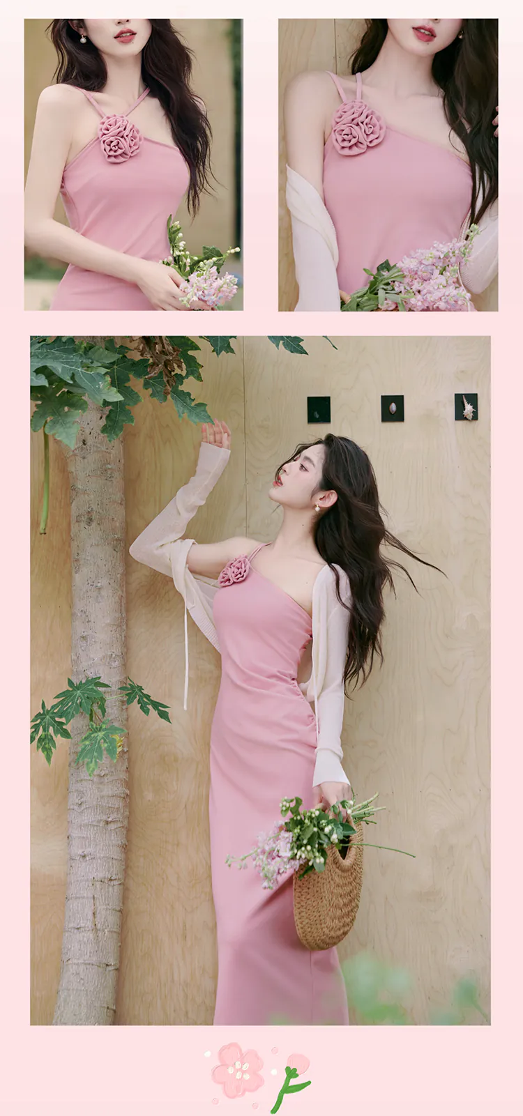 Simple-Chic-Pink-Strap-Dress-with-Cardigan-Summer-Casual-Beach-Outfits14