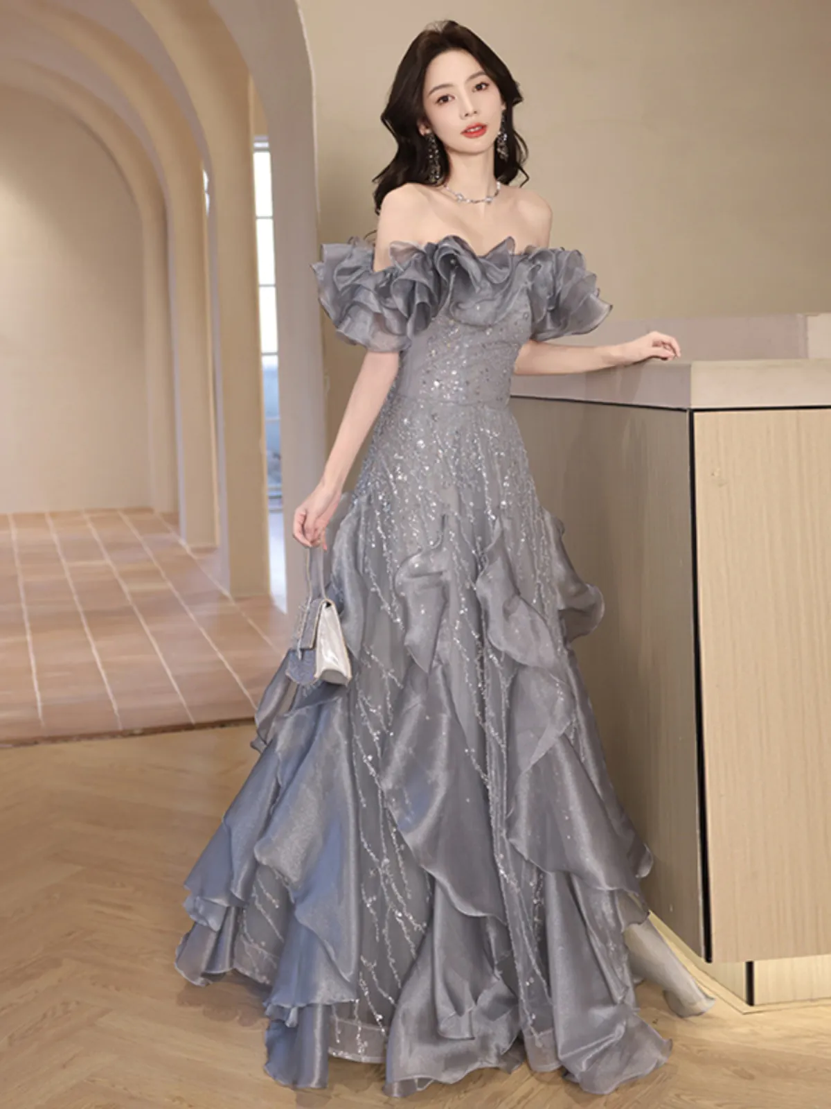 Sweet-Princess-Gray-Ruffle-Off-the-Shoulder-Sequin-Cocktail-Party-Dress07