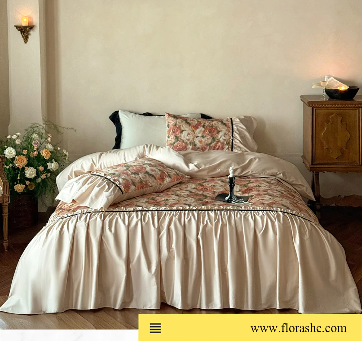 50s-Double-Ply-Long-Staple-Cotton-Oil-Painting-Rose-Floral-Bedding-4-Pcs-Set07