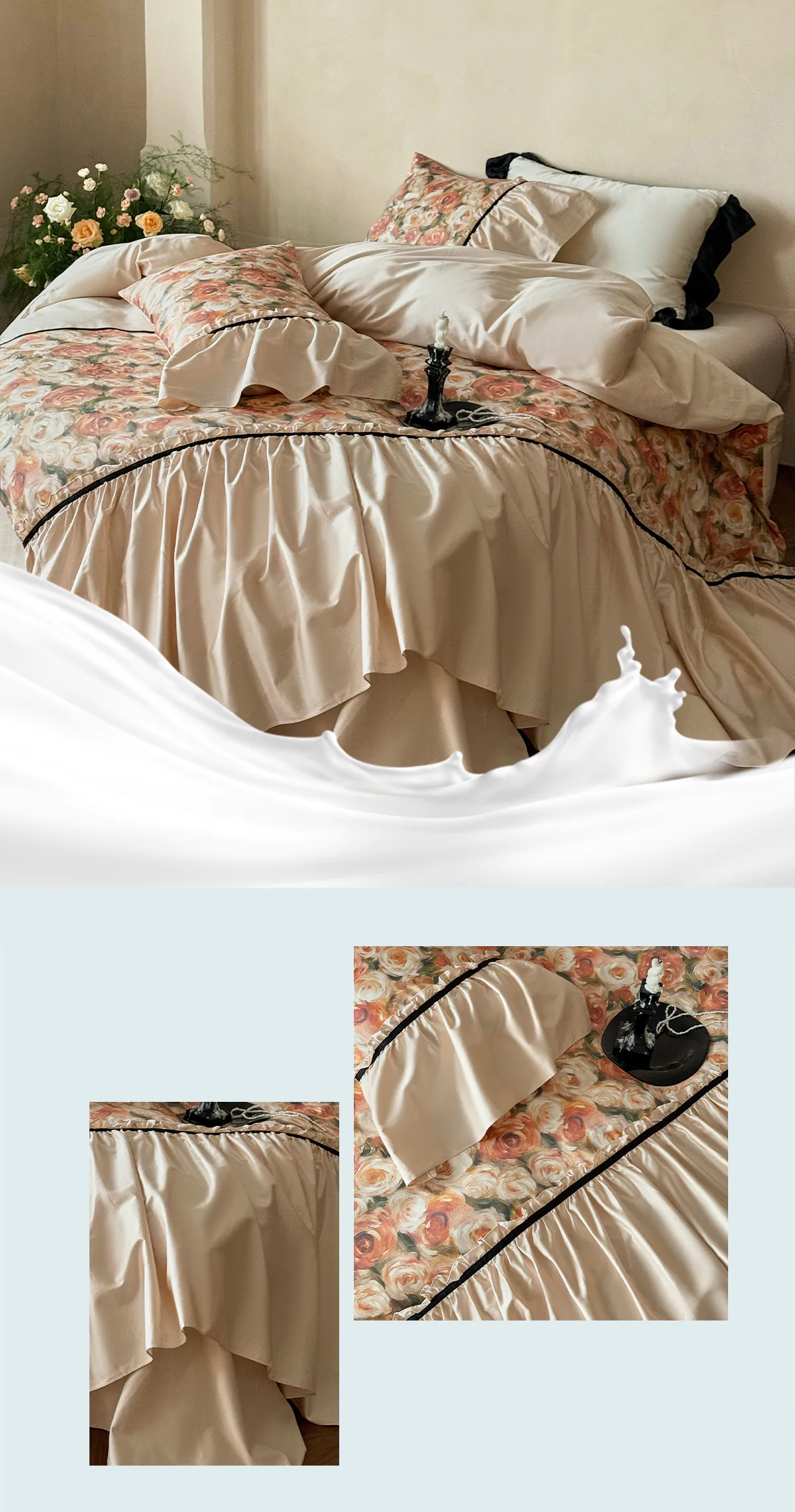 50s-Double-Ply-Long-Staple-Cotton-Oil-Painting-Rose-Floral-Bedding-4-Pcs-Set10