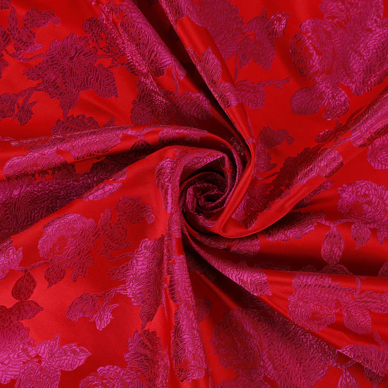 Classic Rose Red Flower Nylon Textile Brocade Jacquard Apparel Fabric01