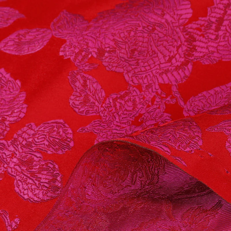 Classic Rose Red Flower Nylon Textile Brocade Jacquard Apparel Fabric02