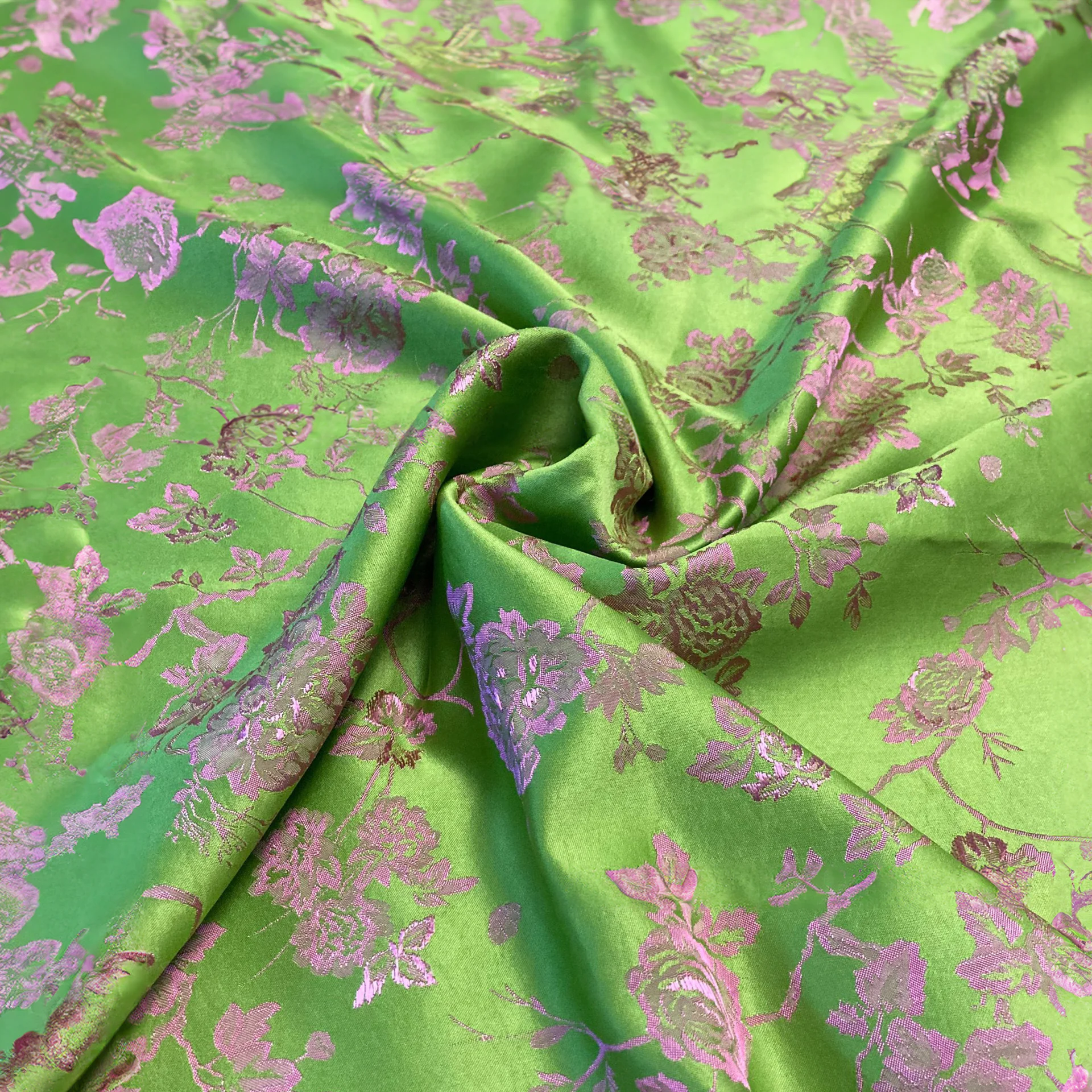 Dual Color Jacquard Satin Crafts Fabric with Flower Branch Pattern01