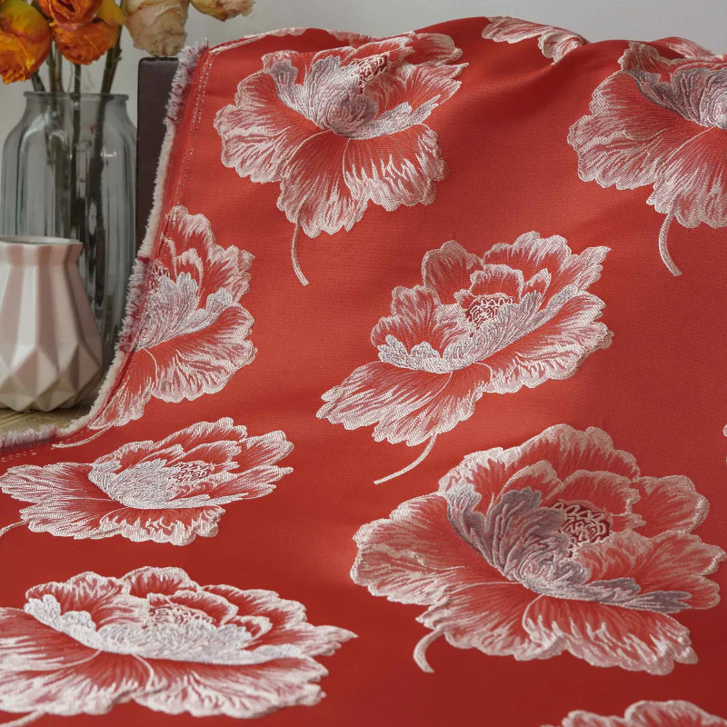 Elegant Retro Peony Flower Jacquard Satin Woven Yarn Dyed Fabric02
