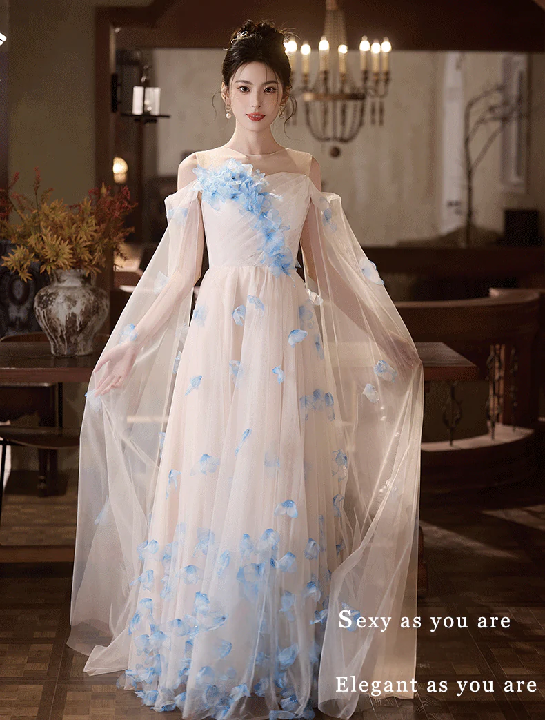 Ethereal-Illusion-Neckline-Draped-Sleeve-3D-Blue-Floral-White-Evening-Gown07