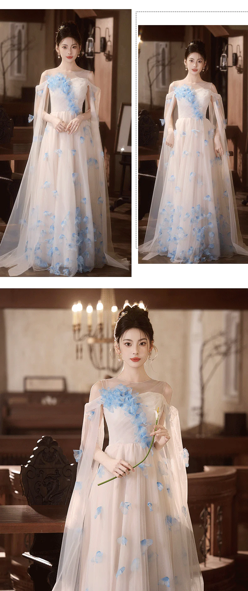 Ethereal-Illusion-Neckline-Draped-Sleeve-3D-Blue-Floral-White-Evening-Gown10