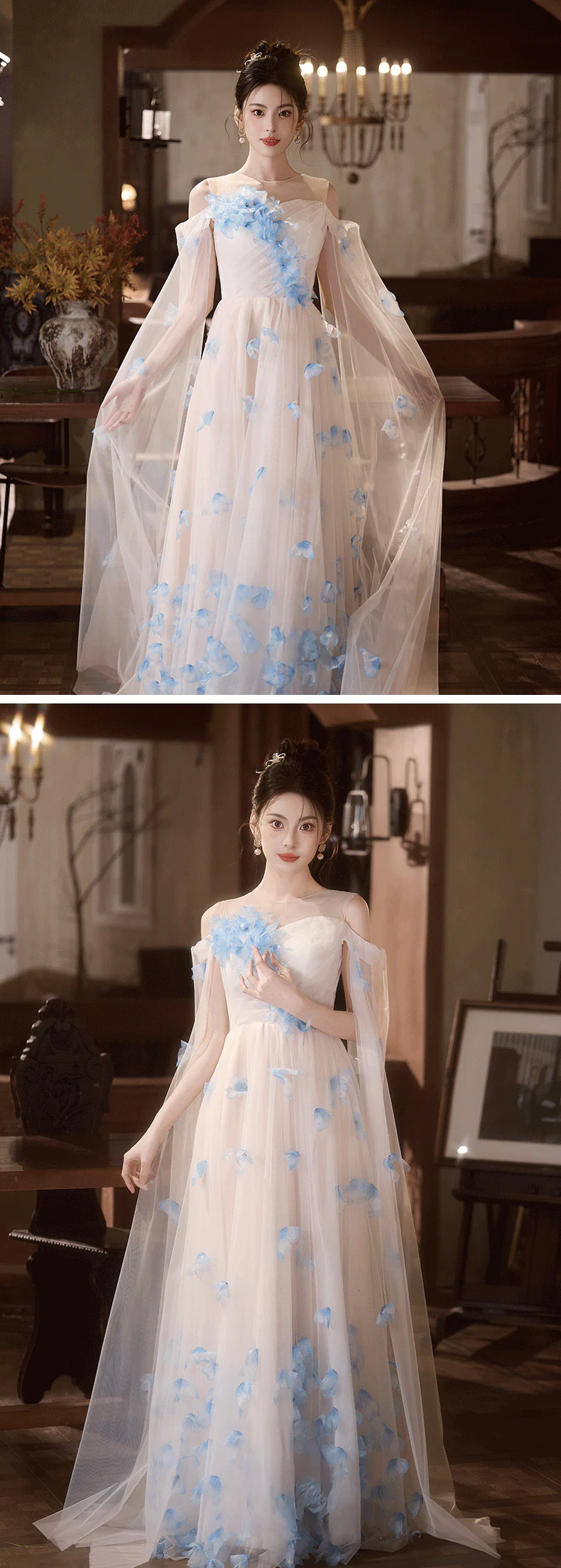 Ethereal-Illusion-Neckline-Draped-Sleeve-3D-Blue-Floral-White-Evening-Gown13
