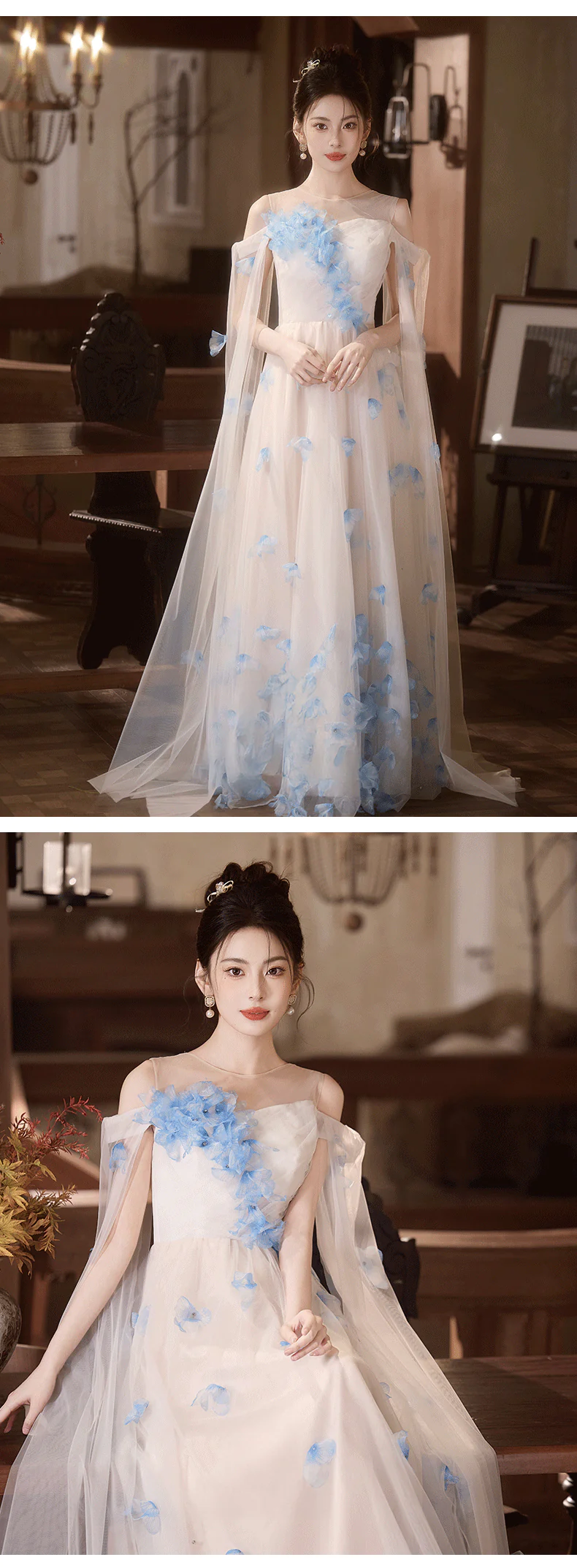 Ethereal-Illusion-Neckline-Draped-Sleeve-3D-Blue-Floral-White-Evening-Gown14