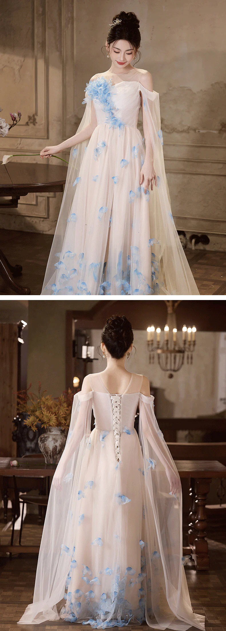 Ethereal-Illusion-Neckline-Draped-Sleeve-3D-Blue-Floral-White-Evening-Gown15