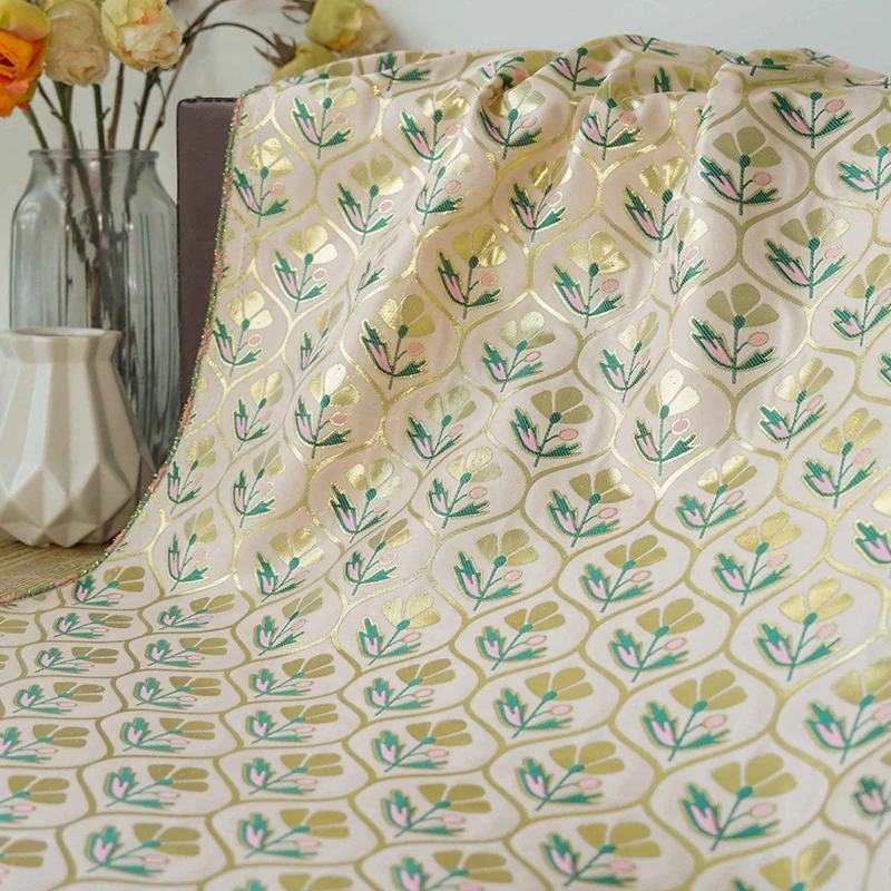 Fashion Gold Stroke Trifolia Flower Woven Sewing Crafting DIY Fabric02