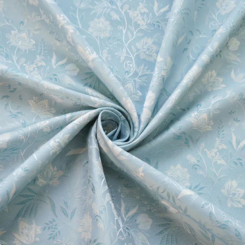 Fresh Light Blue Flower Jacquard Fabric for Dress Tablecloth DIY Crafts01
