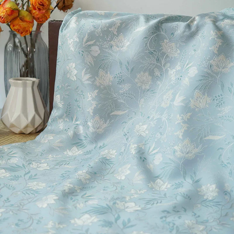 Fresh Light Blue Flower Jacquard Fabric for Dress Tablecloth DIY Crafts02
