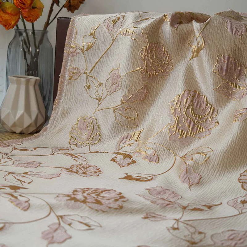 Gold Embossed Floral Jacquard DIY Fabric for Dress Bag02