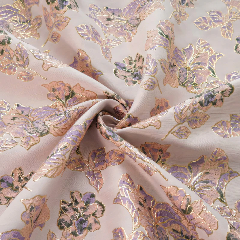 Golden Flower Embossed Decorative Fabric for DIY Dress Wedding Decor01