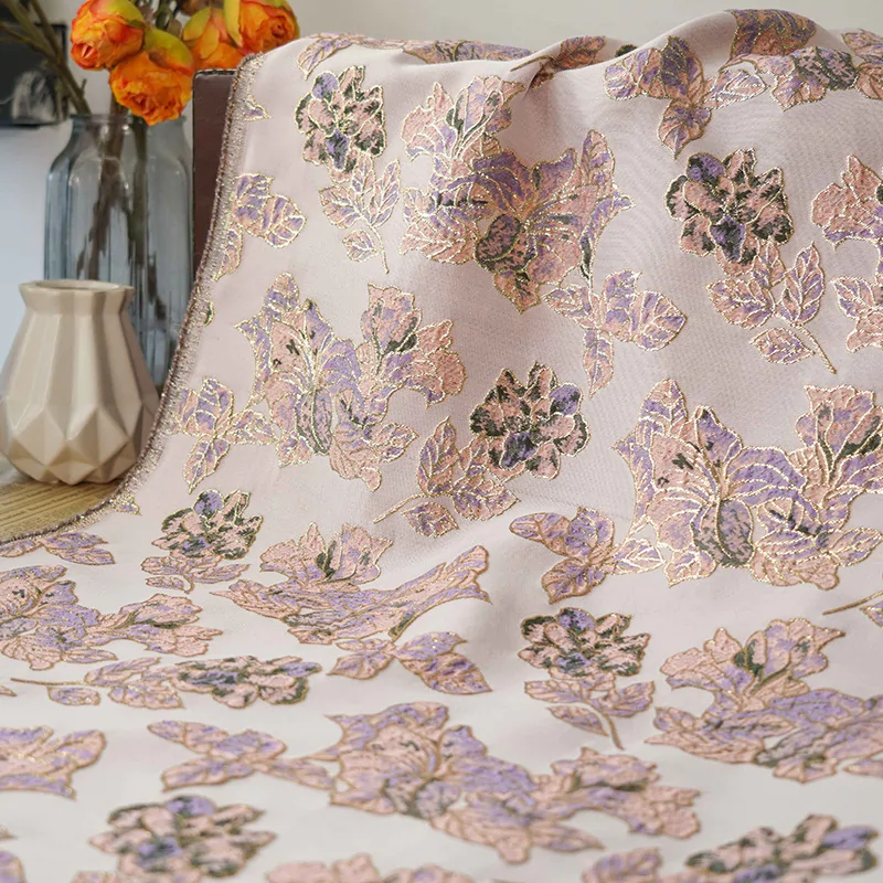 Golden Flower Embossed Decorative Fabric for DIY Dress Wedding Decor02