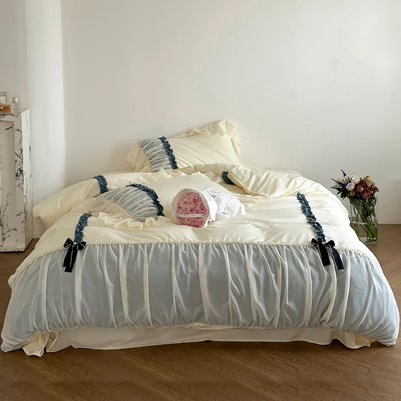 Romantic Princess Soft 100% Twill Washed Cotton Bedding 4 Pcs Set01