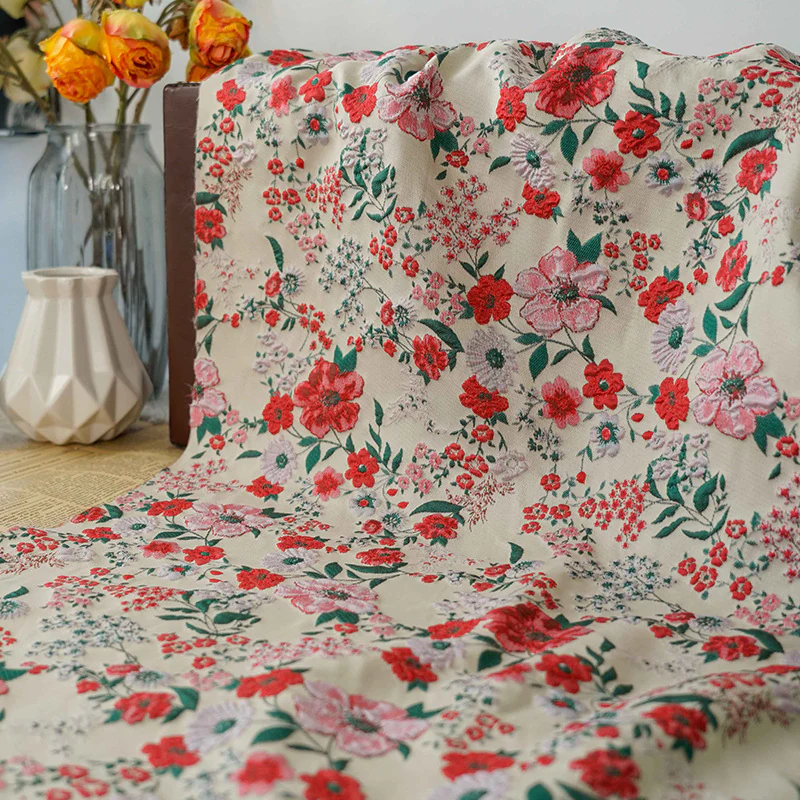 Vibrant Floral Woven Tea Dress Fabric for DIY Clothing Makeup Bag02