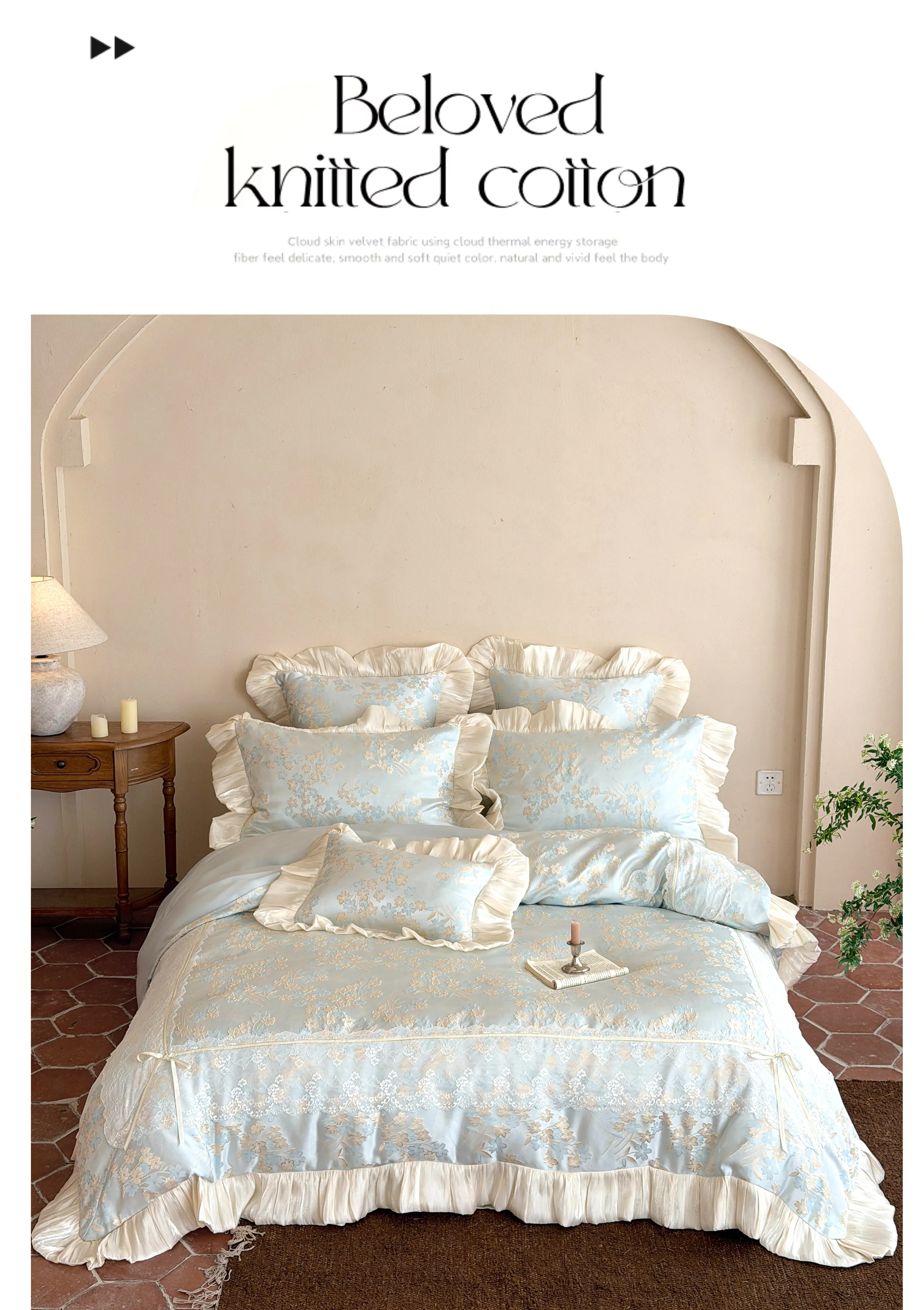 Aesthetic-Embossed-Flower-Jacquard-Lace-Ruffle-Tencel-Duvet-Cover-Set20