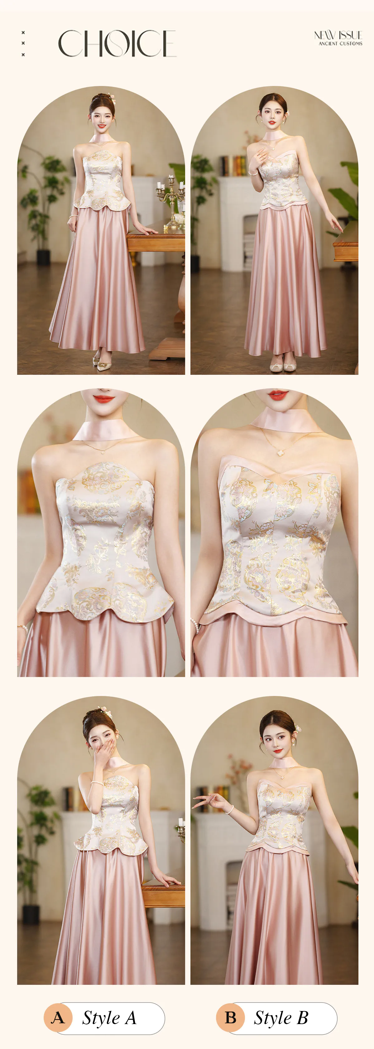 Blush-Pink-Strapless-Oriental-Chinese-Vintage-Jacquard-Bridesmaid-Dress11