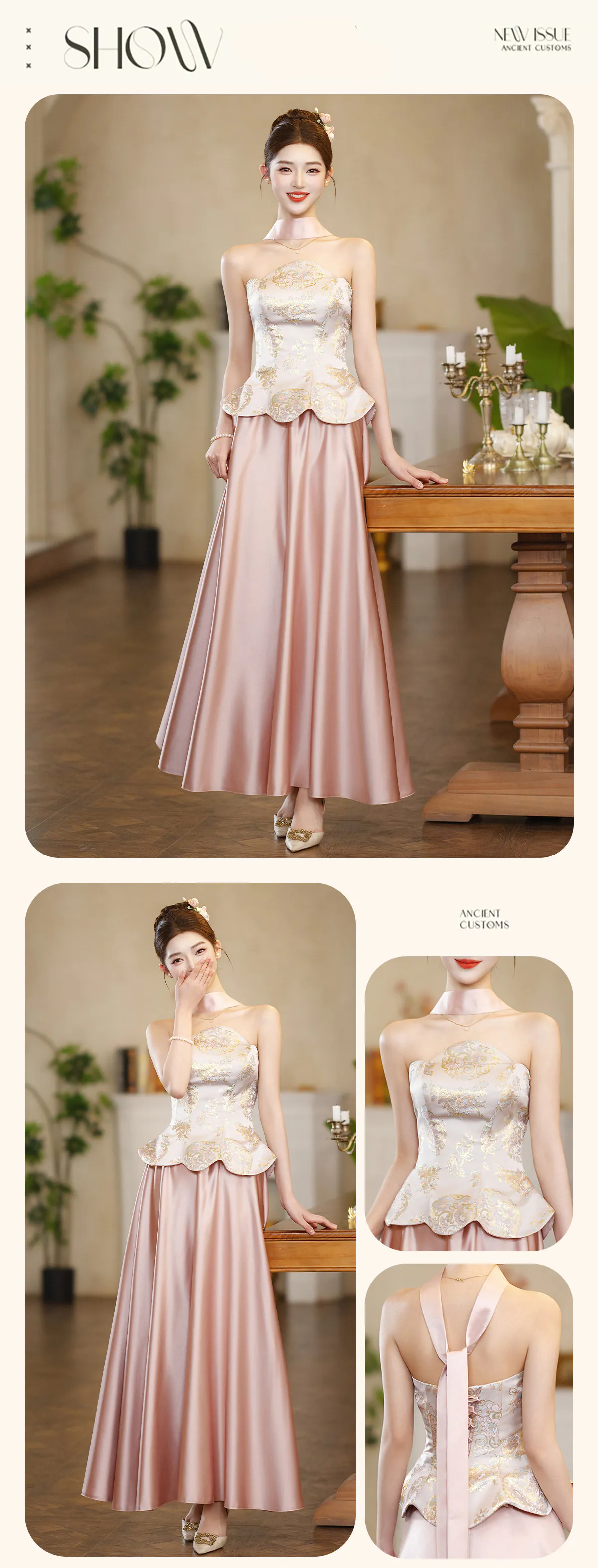 Blush-Pink-Strapless-Oriental-Chinese-Vintage-Jacquard-Bridesmaid-Dress12